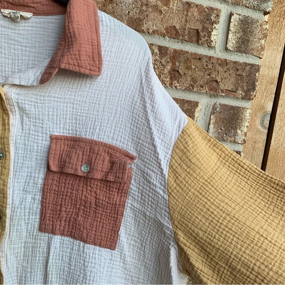 Entro Color Block gauze cotton Button Down - Picture 5 of 8